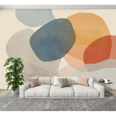Peel and Stick Wallpaper Abstract Organic Shapes Warm Cool Tones Modern Minimalist Geometric Lines Wall Murals 100"H x 144"W Removable PVC Wall Paper Self-Adhesive Wall Decor for Bedroom Living Room Home Office