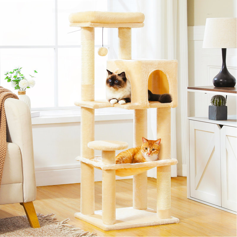 Arbre à chat robuste et confortable de 44,5 pouces avec plusieurs niveaux et poteaux à griffer, parfait pour les félins actifs