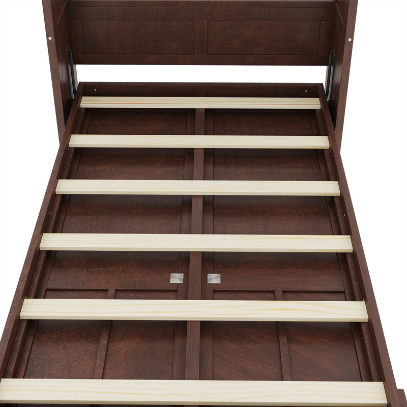 Lit escamotable simple pliable dans l'armoire, cadre de lit plateforme peu encombrant, espresso, Lit simple, Espresso