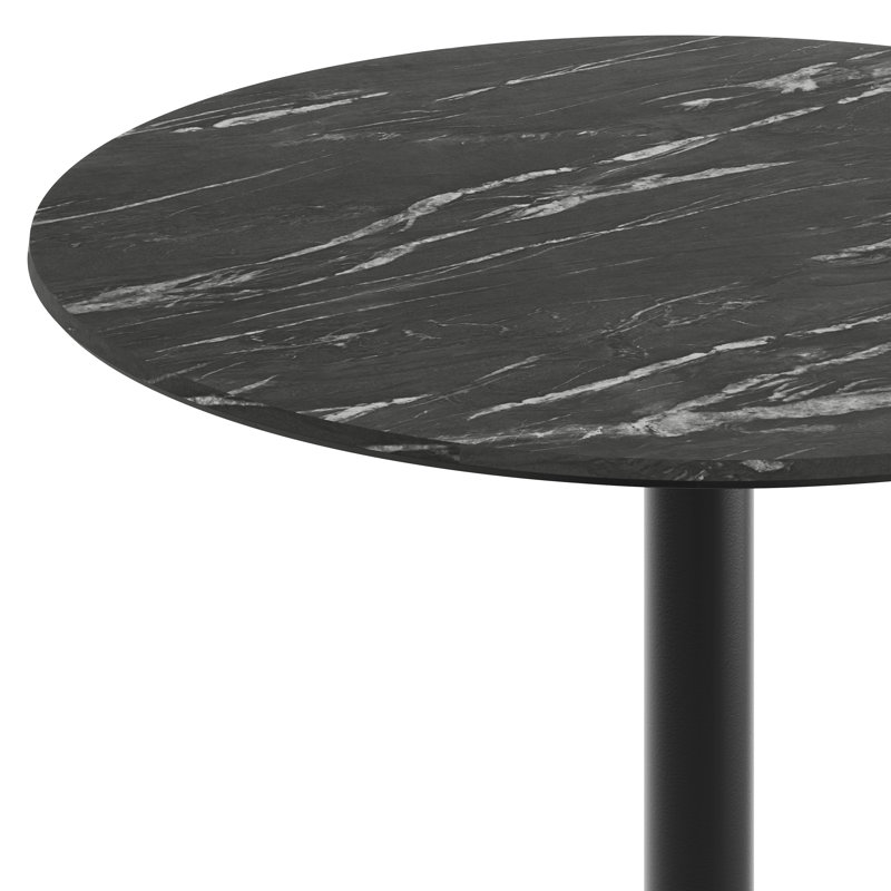 Plateau de table commercial à surface lisse avec base ronde à hauteur de barre, H 42 po x L 36 po x l 36 po, Faux marbre noir