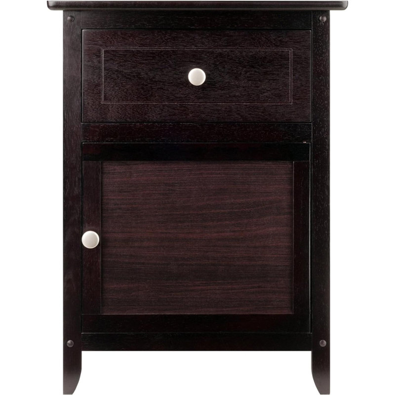 18.9'' W Nightstand with circular knobs on drawer and cabinet, 25'' H X 18.9'' W X 14.96'' D, Dark Brown