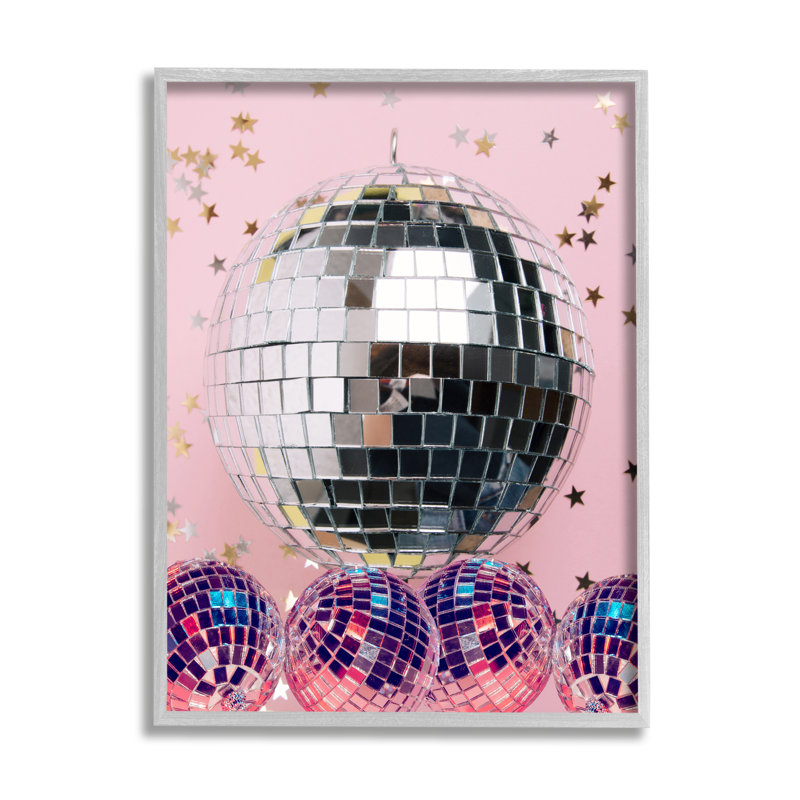Az-609-encadré brillant boules disco encadré sur bois par Jesse Keith impression, Estampe numérique Farmhouse