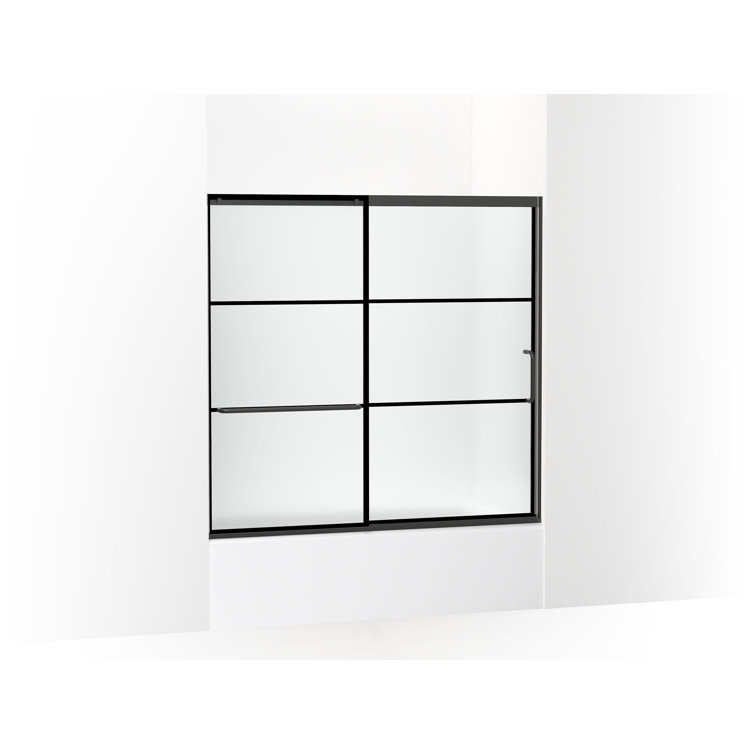 Elate Sliding Bath Door, 56-3/4-In H X 56-1/4 - 59-5/8-In W, With 1/4-In Thick Frosted Glass With Rectangular Grille Pattern