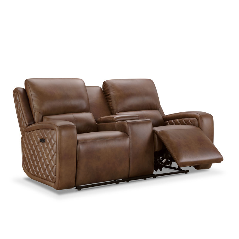 Drew Upholstered 78'' Power Reclining Sofa, Camel Genuine Leather
