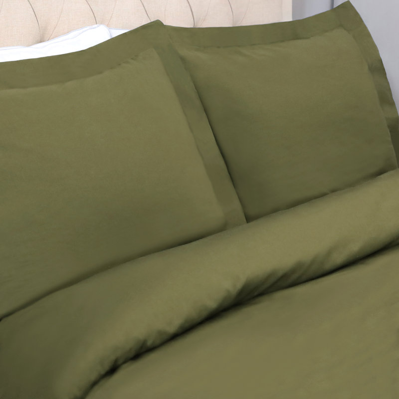 Sage Green Cotton Twin Duvet Cover Set with Sham