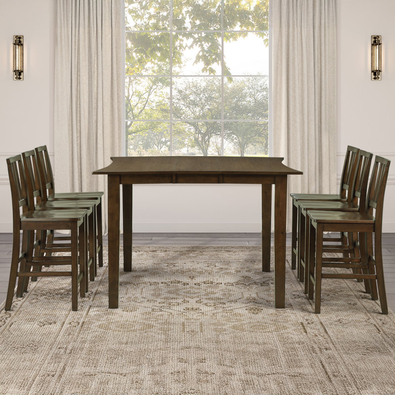 Joplin Extendable Table Wood Dining Set, 7 Pieces: Table, 6 Chairs
