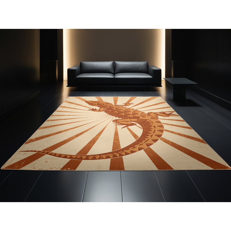 Machine Washable Osazee Thorny Devil Modern Rustic Vintage Look Rug in Brown – Beige Binding, 2x5