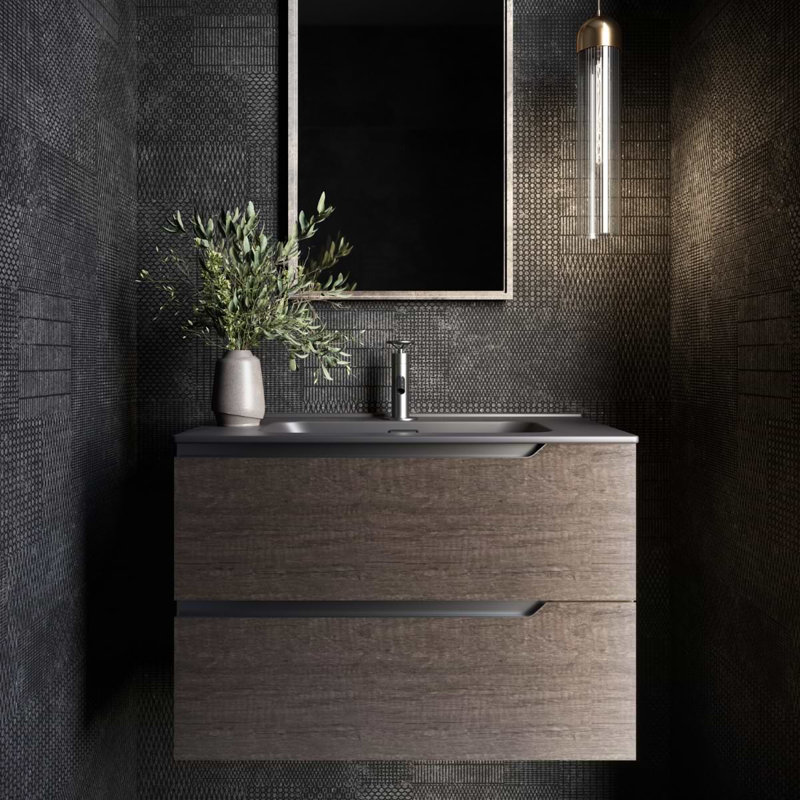 Meuble-lavabo simple 32 po Bates, Weathered Oak, 32", Black