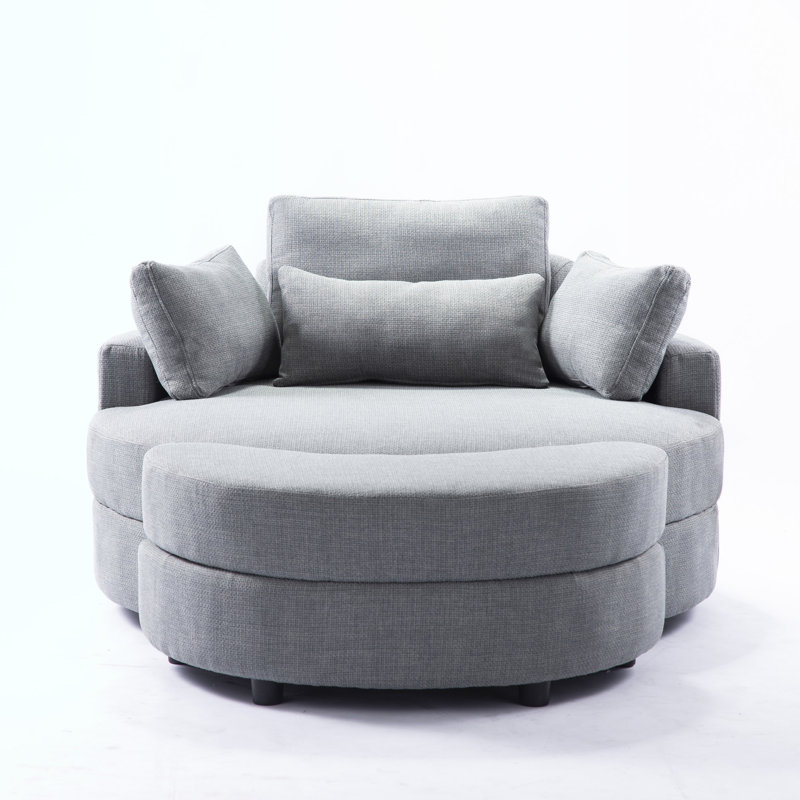 Danieal Upholstered Barrel Chair with Ottoman, Light Gray Fabric