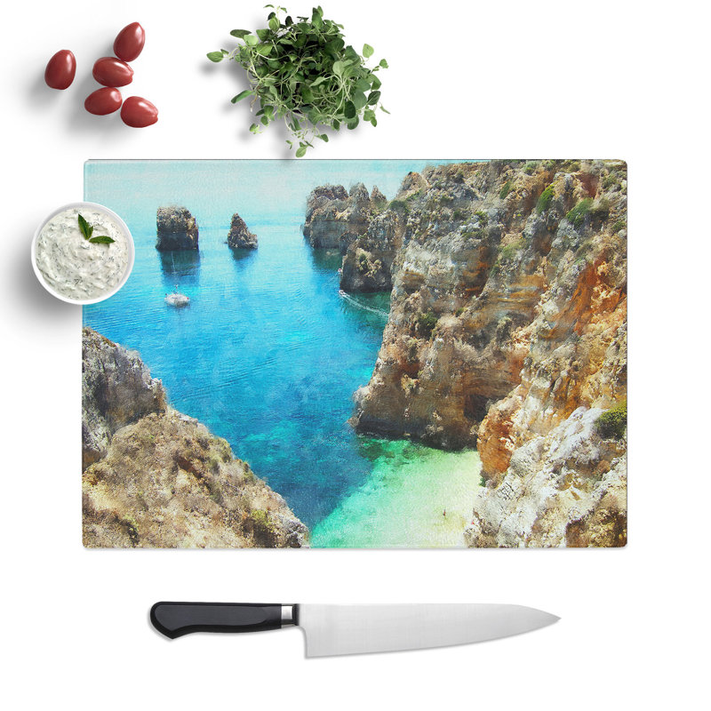 Coast of Portugal Painting Chopping Board, 0.4cm H x 28.5cm W x 39cm L