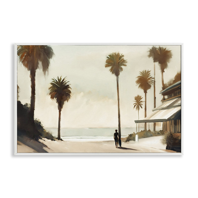  «Tropical Café Del Mar», art giclée par Noah Bay, H 12 po x l 18 po, Estampe numérique encadrée blanc bord de mer