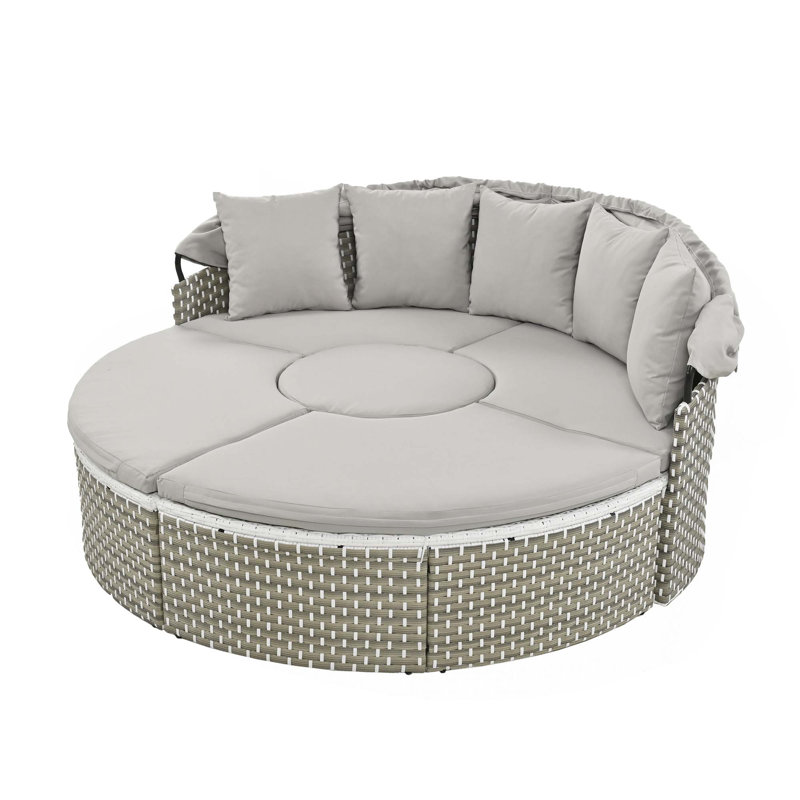 Ensemble de canapé modulaire d'extérieur rond en rotin pour deux personnes, Gris, Gris