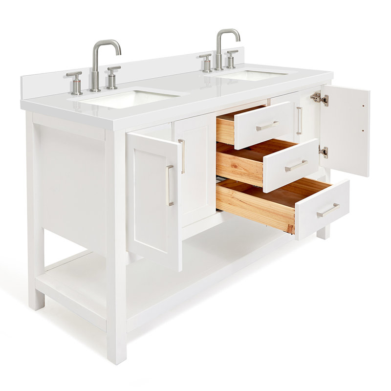 Magnolia Bath Vanity Oval Basin, Rectangle, White, White Quartz