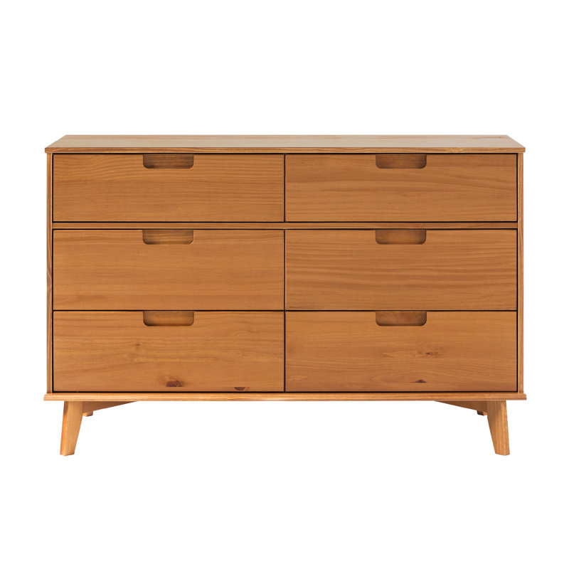 Yarber 6 Drawer Solid Wood Double Dresser, Caramel