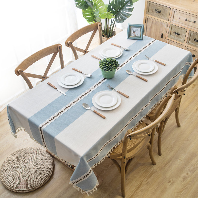 Nappe en coton et lin Mosser, Bleu crème, 86 po x 54 po