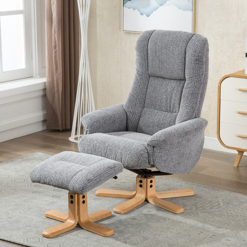 Birchanger 76cm Wide Swivel Standard Recliner, Mid Oak, Lake Blue