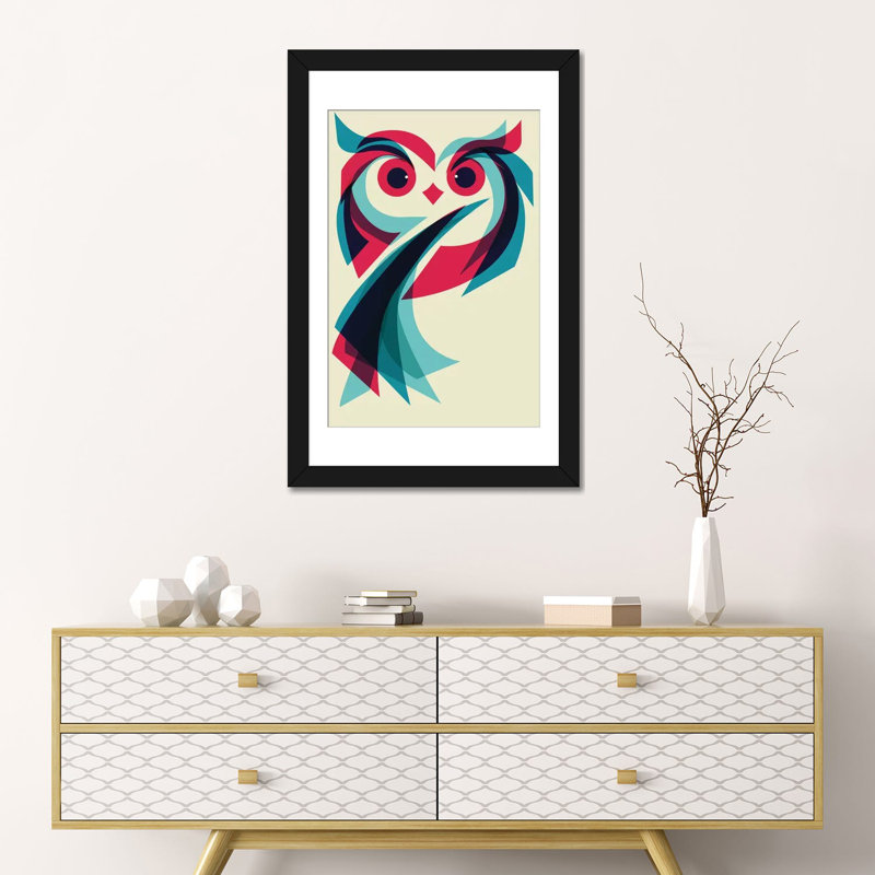 « hibou », impression sur toile tendue, H 24 po x l 16 po x P 1 po, Papier beaux-arts encadré noir, Blanc