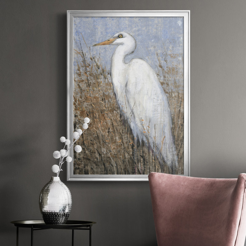 Toile encadrée de qualité supérieure White Heron II - prête à être accrochée, Cadre argenté, H 30,5 po x l 22,5 po x P 1 po
