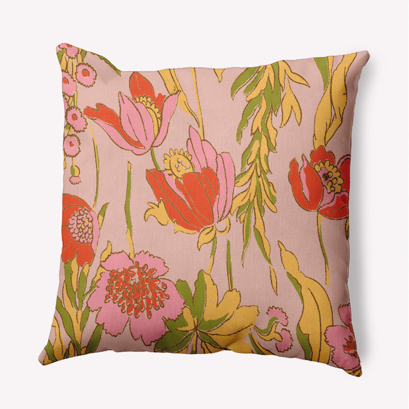 Housse de coussin et insert floral carré en mélange de polyester et polyester par E by Design, Orange vif / rose / jaune