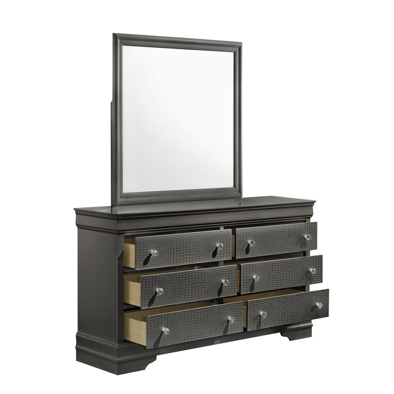 Miroir de style moderne Blaze en bois (seulement miroir), Gris métallisé