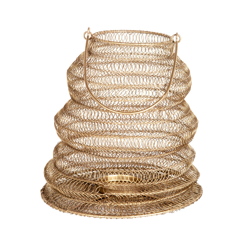 Iron Tabletop Lantern, 13.5" H x 12" W x 12" D, Gold