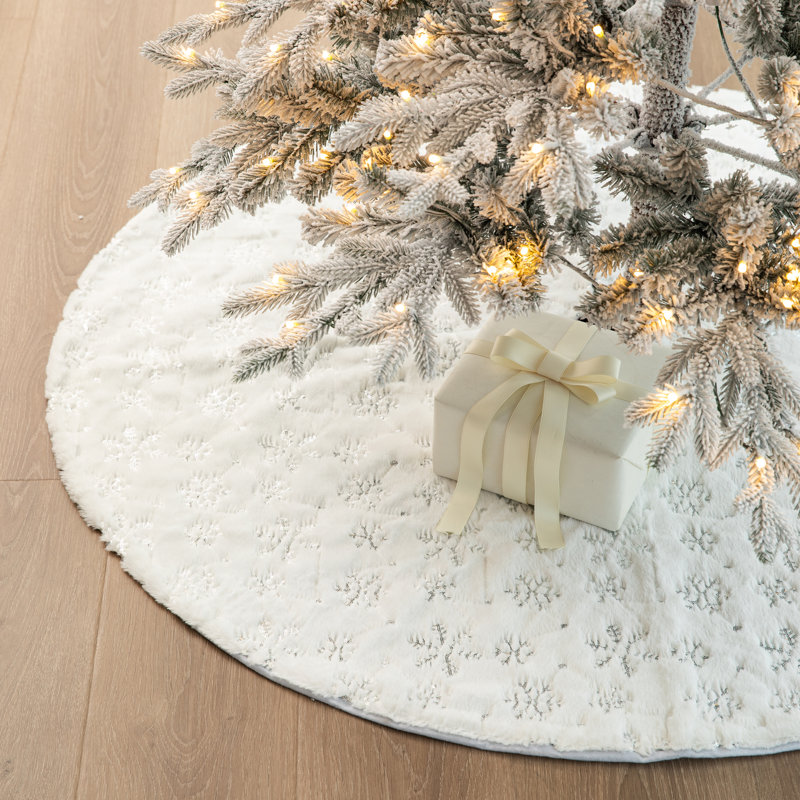 White Faux Fur Snowflake Christmas Tree Skirt, 48 Inches