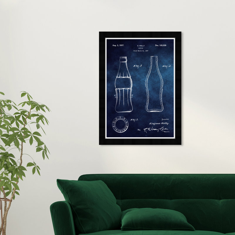 «Drinks and Spirits Coca Cola Bottle 1937 Blue Chalkboard Soda», reproduction d'art graphique sur papier encadré