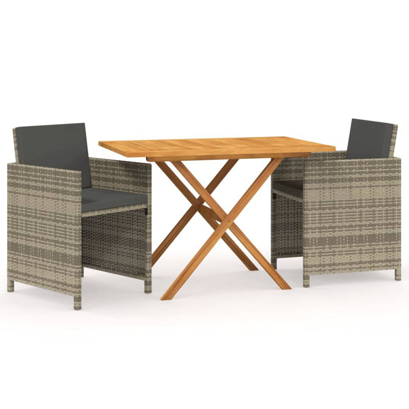 Patio Dining Set 3 Piece with Cushions Seat, Gray