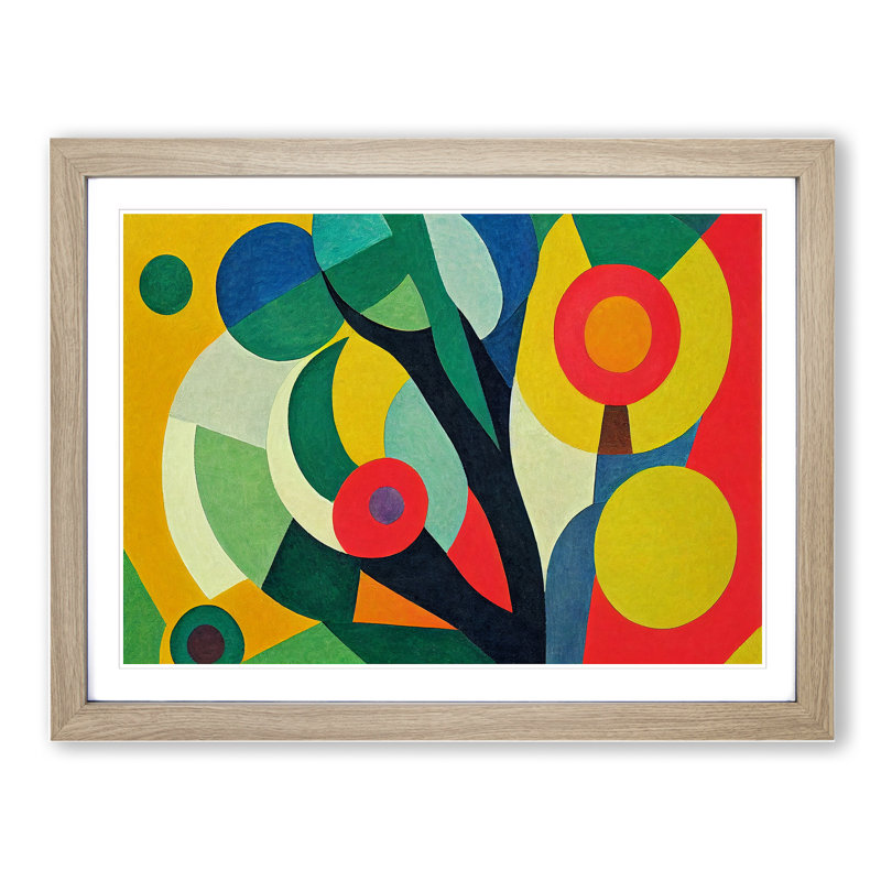 XH1022-7094X Powerful Abstract Flowers - Single Picture Frame Print, 34cm H x 46cm W, Oak