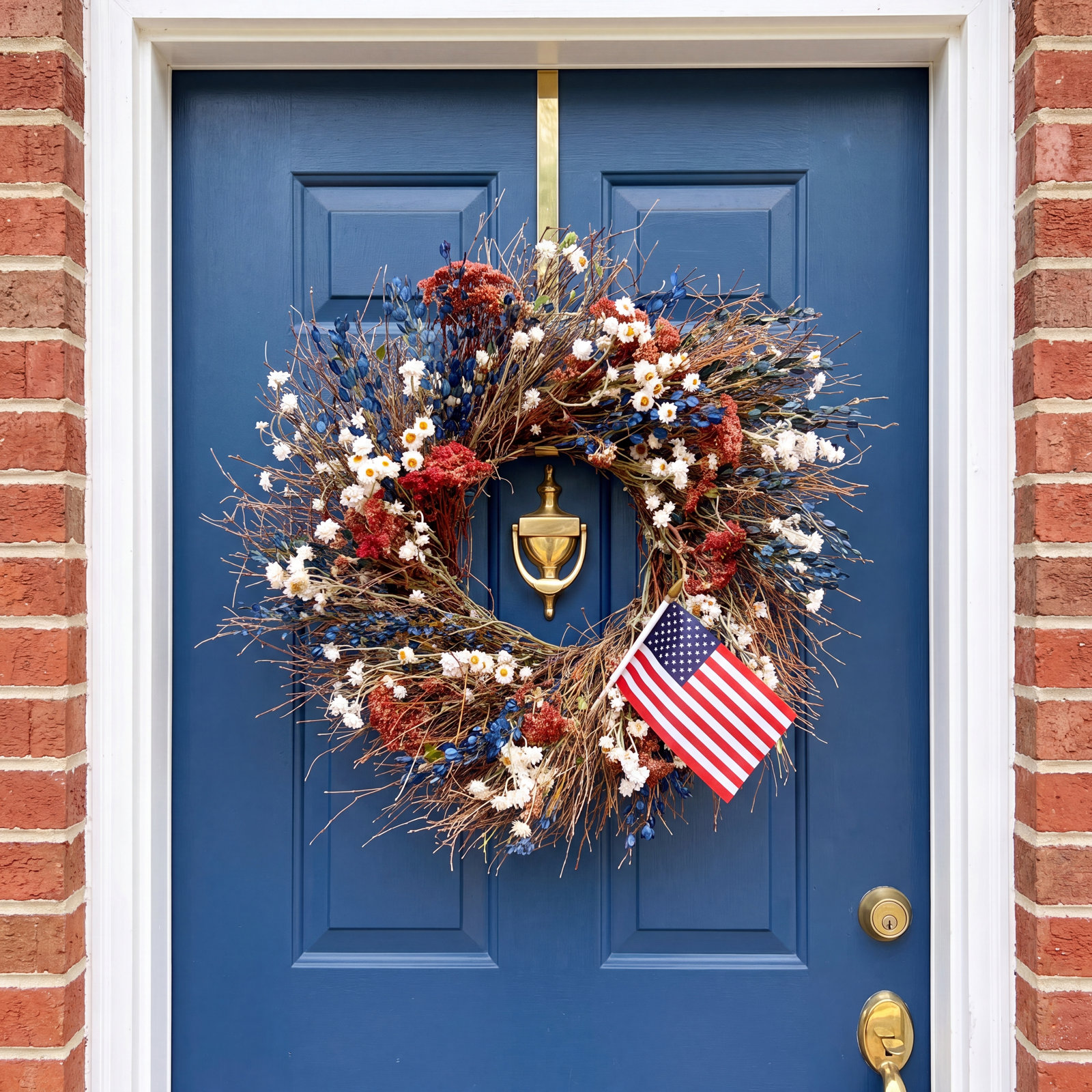 Preserved Patriotic Twigs and American Flag Wreath, 22" W x 22" H x 5" D