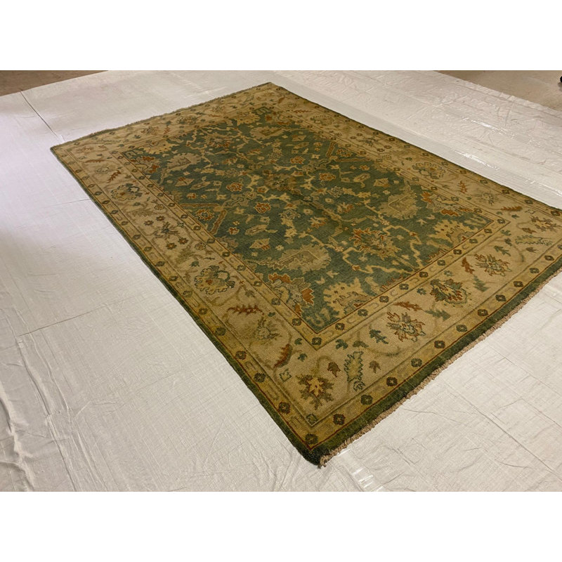 Tapis en oushak rétro délavé à la main Enat 6 x 9 Enissa, Rectangle 6 pi 1 po x 8 pi 10 po