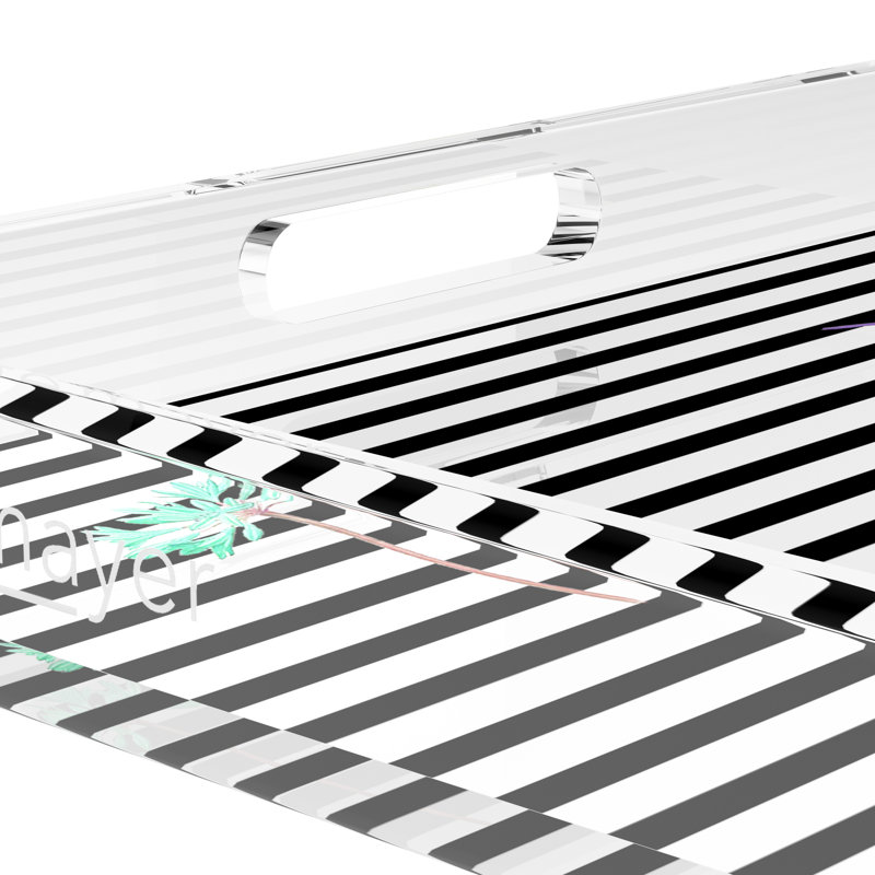 Dapper Acrylic Square Decorative Tray, 18"W x 18"D x 2"H, Black, Floral Stripes Black