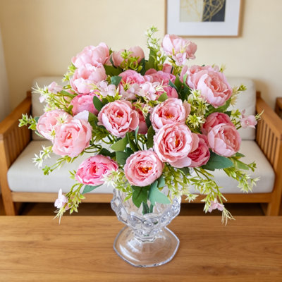 4pcs Artificial Flowers Peony Valentine's Day Home Living Room Table Bonsai Wedding Bridal Bouquet (Vase is not included)