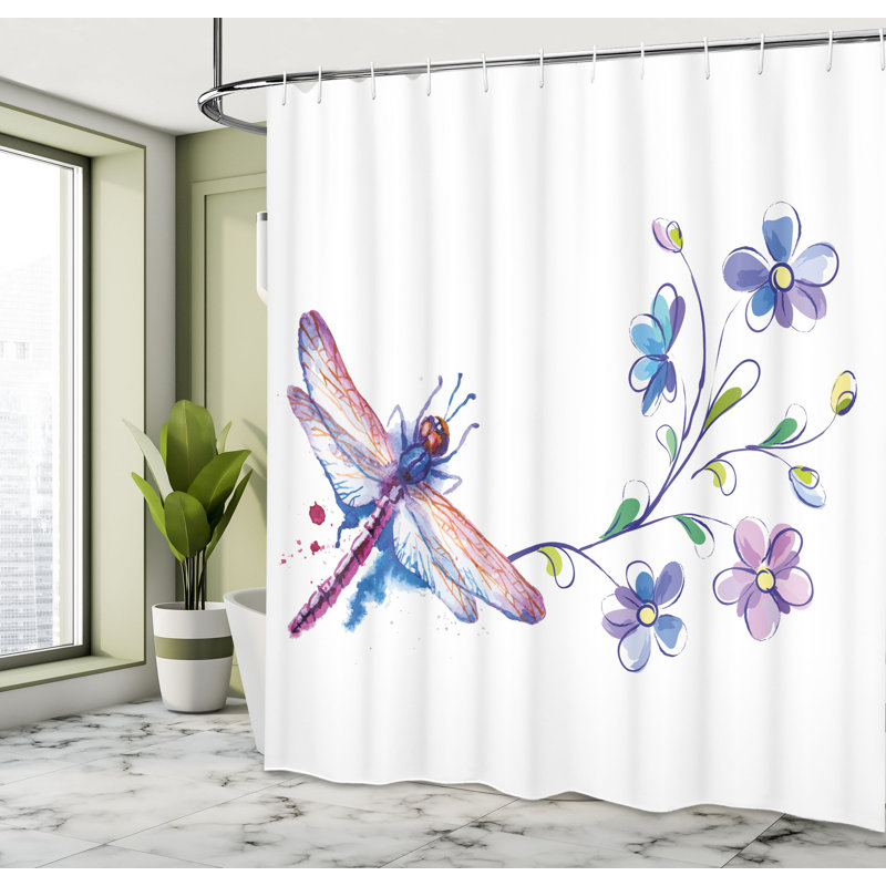 Ensemble de rideau de douche et crochets libellule, H 84 po x l 69 po