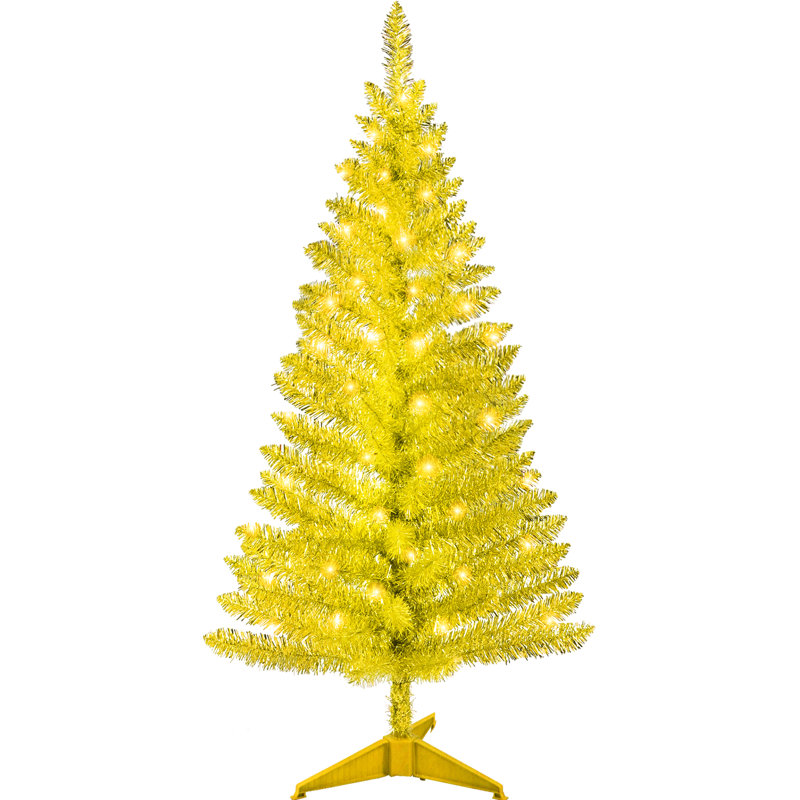 Arbre de Noël doré de 4 pi avec 50 ampoules et 122 pointes pour installation intérieure et festive