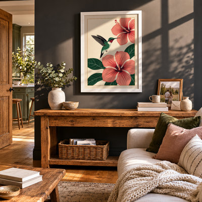 Hummingbird and Hibiscus Botanical - Framed Print