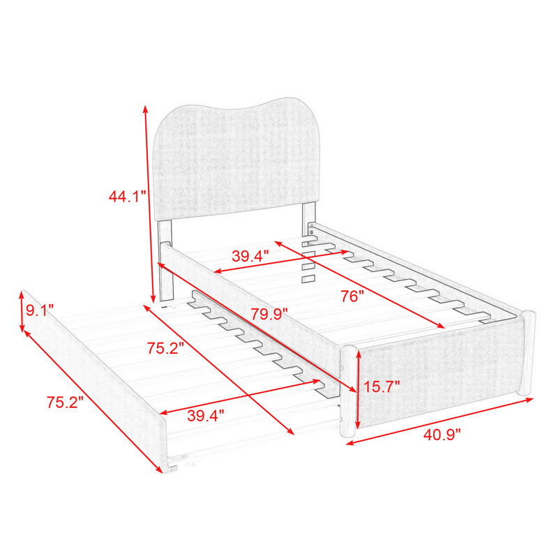 Lit plateforme tapissier avec gigogne Jankell, Simple, Blanc