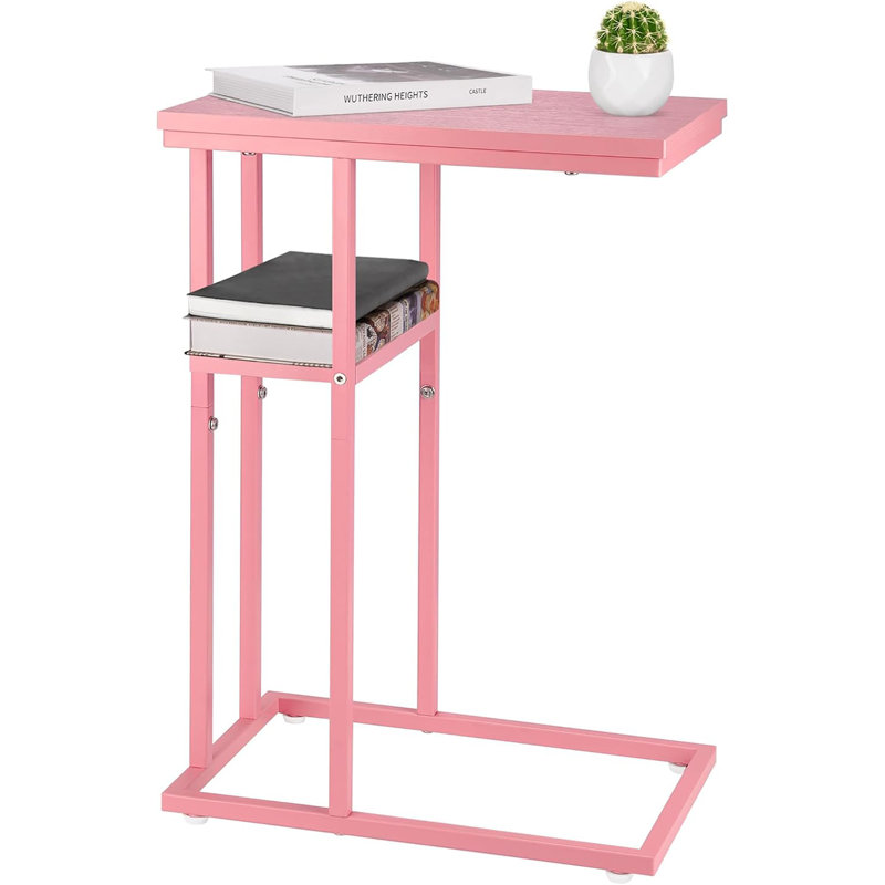 Pink C-Shaped Rustic End Table for Small Spaces
