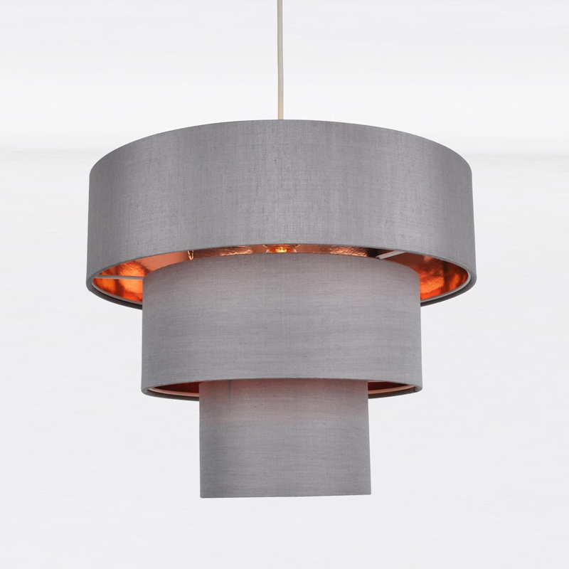 29cm H Silk Empire Pendant Shade, Grey/Copper