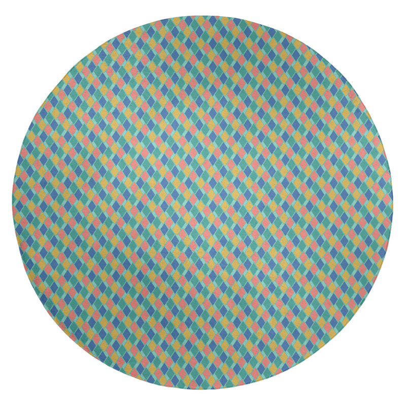 Tapis bleu/rose/jaune rétro, Rectangle 5 pi x 7 pi