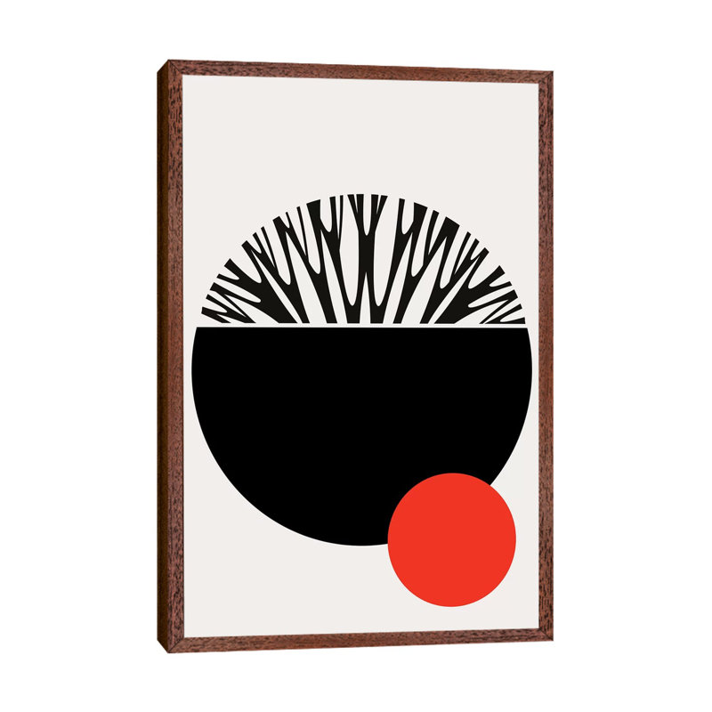 Abstractika - Red+Black by Kubistika - Painting on Canvas, Classic Brown Wood Floater Framed