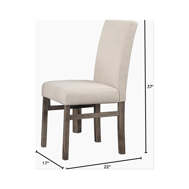 Ensemble de 2 chaises d'appoint de salle à manger transitionnelles en lin beige pour la cuisine et la salle à manger, chêne