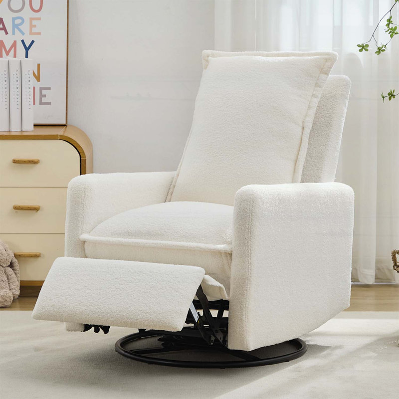 Swivel Rocker Recliner Chair with Gliding Motion, White