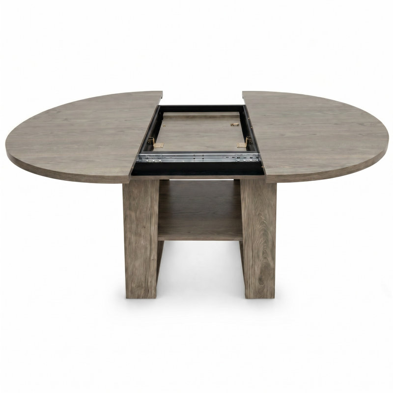 Table de salle à manger extensible ronde pour 4 à 6 personnes, conception ronde à ovale compacte avec rallonge papillon intégrée et tablette de rangement, gris