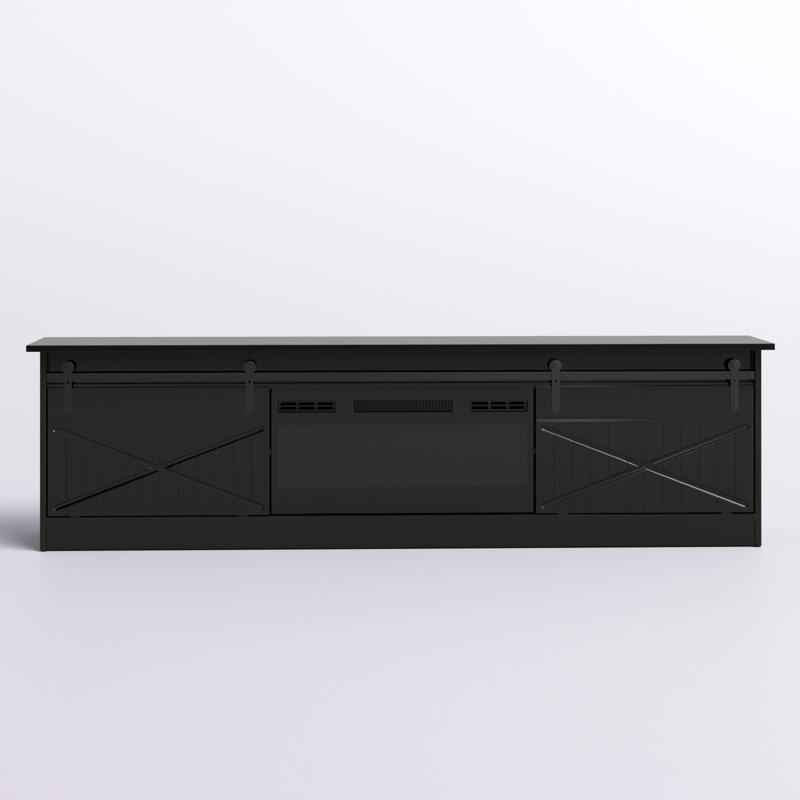 Archie 78.7" Modern TV Stand with Electric Fireplace, High Gloss Finish, Media Storage, Black