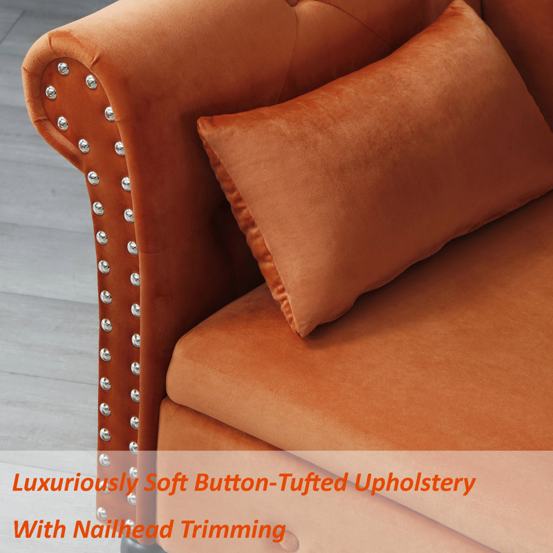 Chaise longue rembourrée Chamaya, Velours orange