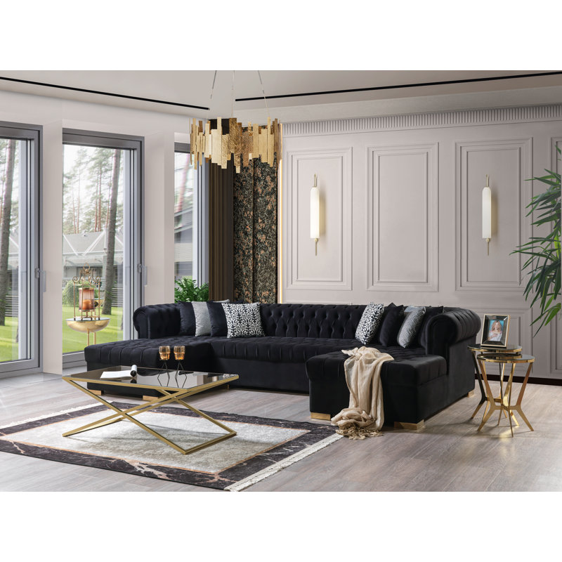 Canapé modulaire en velours noir Lorena, Velours noir