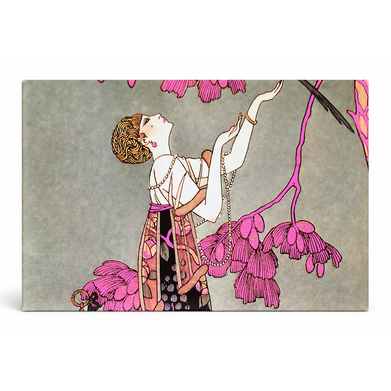 «Woman with Bird and Blossoms», art mural sur toile, L 14 po x H 11 po