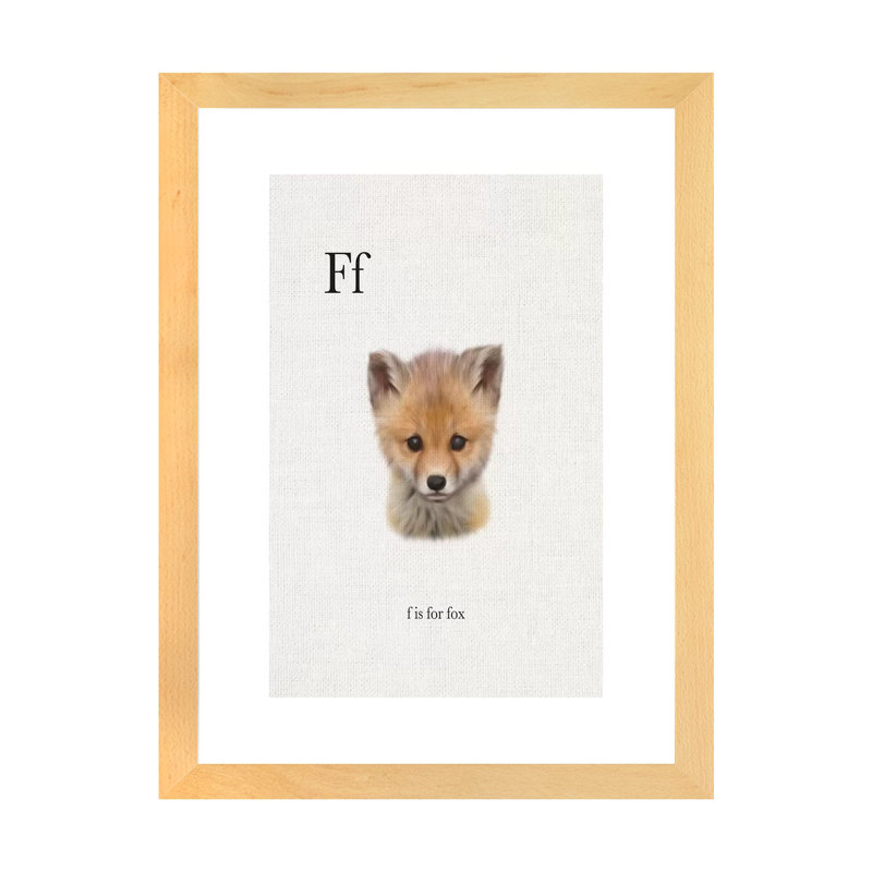 Décoration murale pour enfants F Is for Fox, H 24 po x l 16 po x P 1 po, Papier encadré naturel