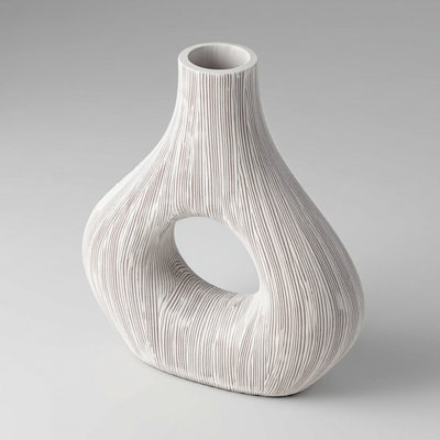 Elara 9" Textured Sculptural Donut Vase (White)